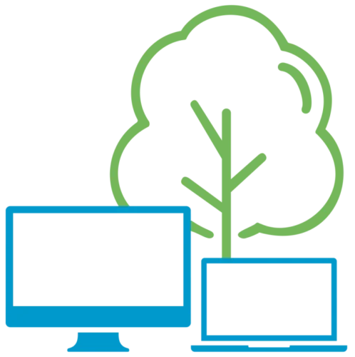 A tree and computers, demonstrating Sustainable IT solutions